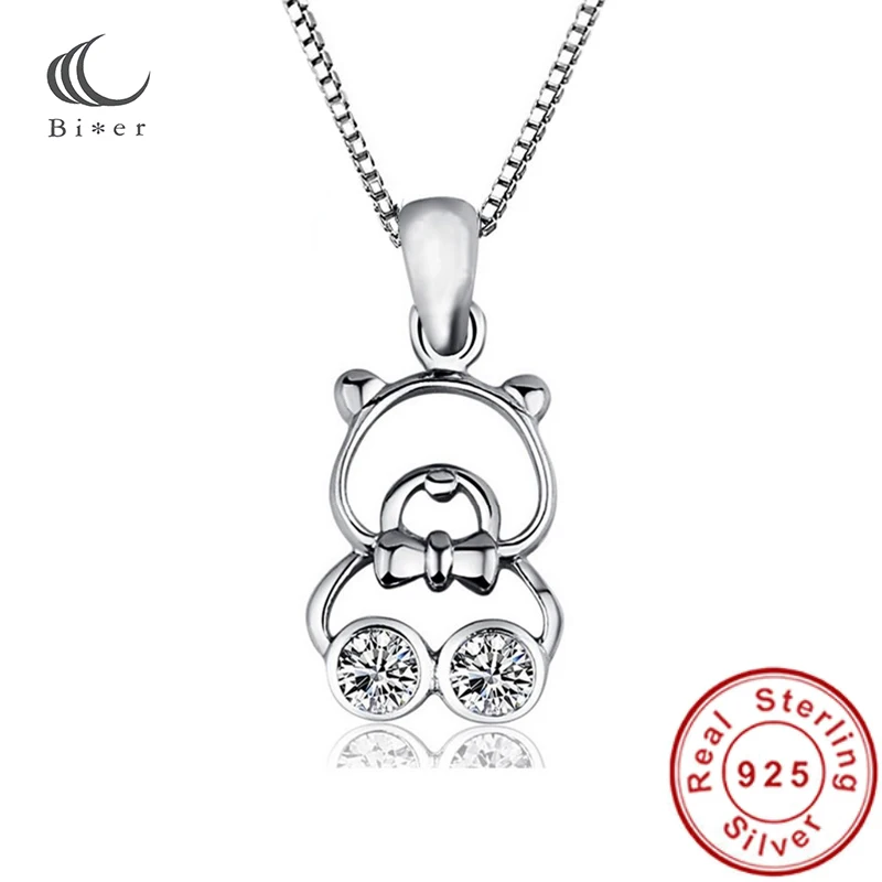 Подвеска с мультяшным медведем инкрустация из циркония цепочка до ключиц