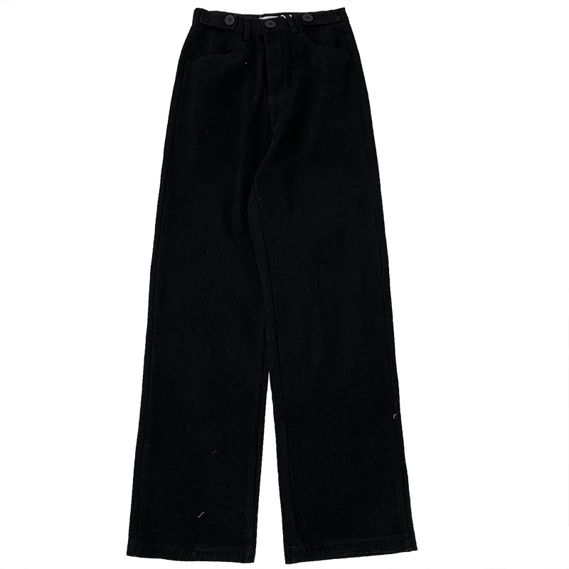 

Winter Spring Korean Style Women Denim Jeans Multi Button Design Solid Color High Waist Slim Simple Thick Straight Jeans