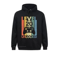 level 20 unlocked shirt funny video gamer 20th birthday gift hooded pullover faddish novelty sweatshirts men hoodies hoods