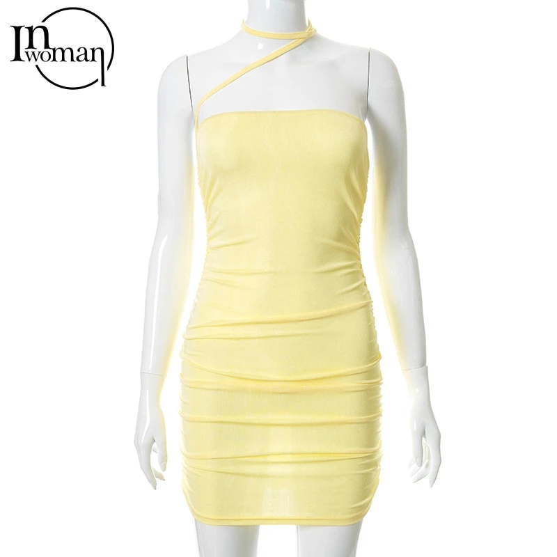 

Inwoman Sexy Summer Beach Women Backless Sleeveless Higth Waist One Shoulder Bodycon Pencil Dress Club Sheath Party Ladies Dress