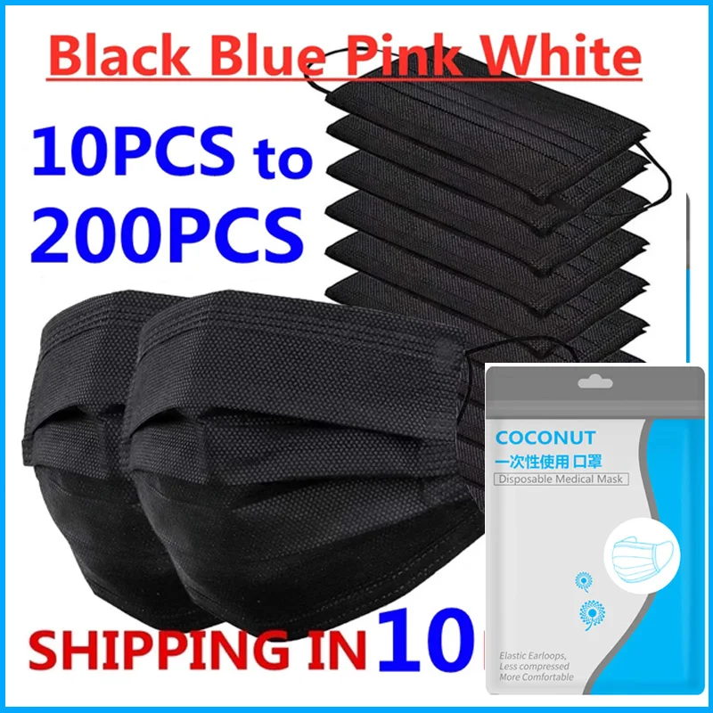 

Black Mask 3 layers Disposable Protective Mask aduto Mascarillas Quirurgicas Homologadas 3 Ply Filter Anti-Dust Mouth Face Mask