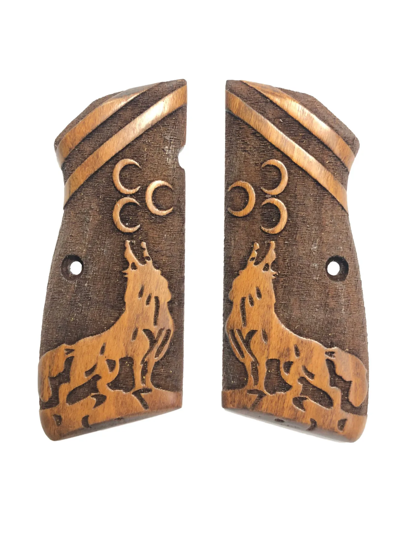 

Деревянная рукоятка с тремя Полумесяцами, рисунком серых волков и лазерной резкой, совместима с Бельгия Browning 14