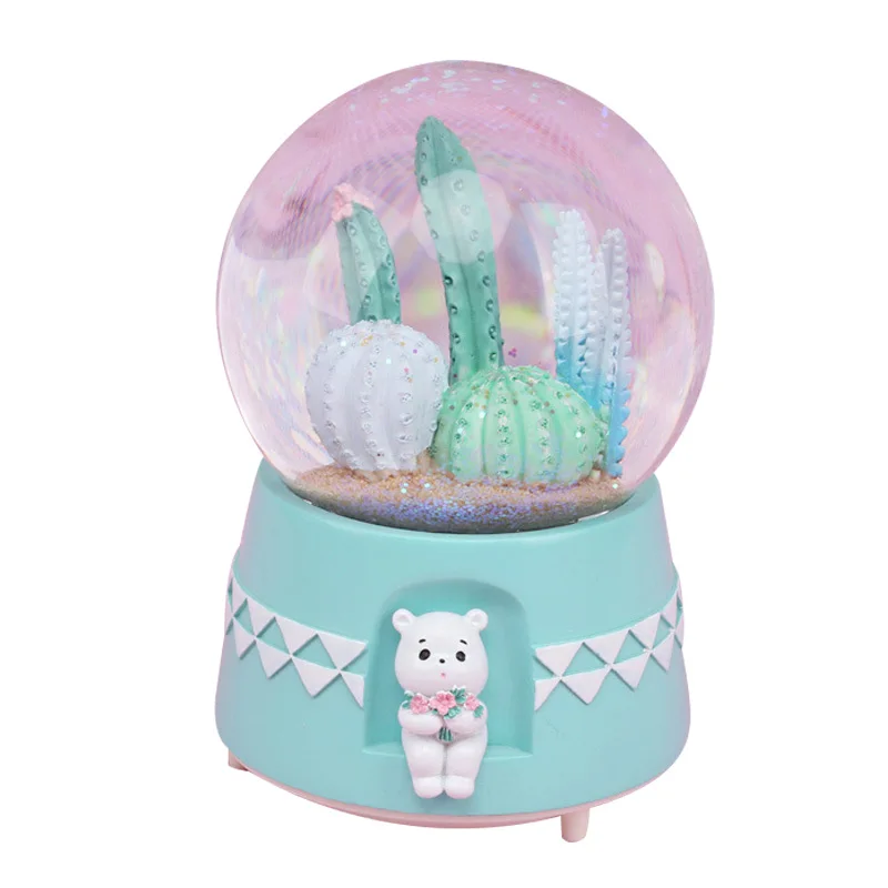 Хрустальный шар вращающаяся музыкальная шкатулка креативный мультяшный кактус