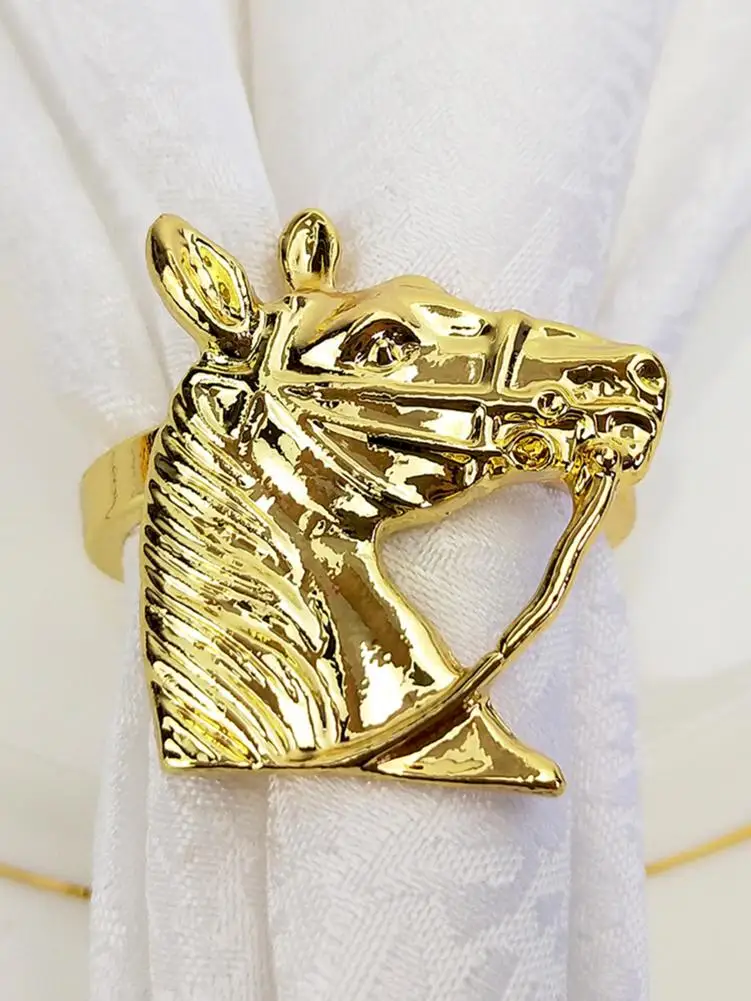 Пряжка для салфеток конская голова Золотое кольцо из сплава Свадебные вечерние