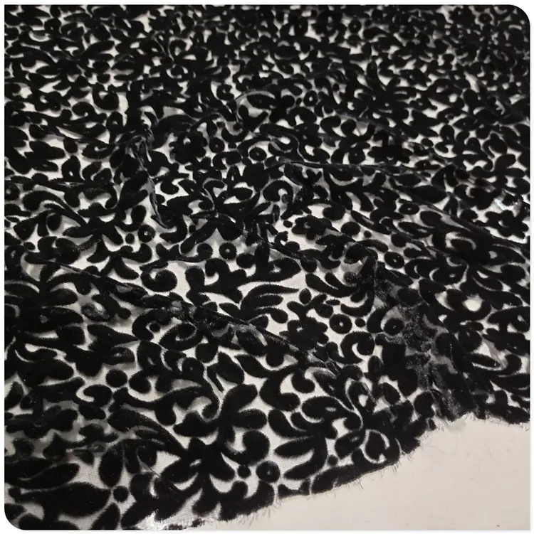 Черная ажурная хлопковая бархатная рубашка с низом из шелка тутового шелкопряда