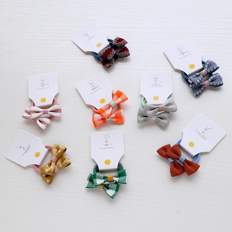 2PCS Orange Lattice Bowknot Girls Hair Accessories Princess Headwear Kids Elastic Bands Baby Headdress Children Ropes | Аксессуары для