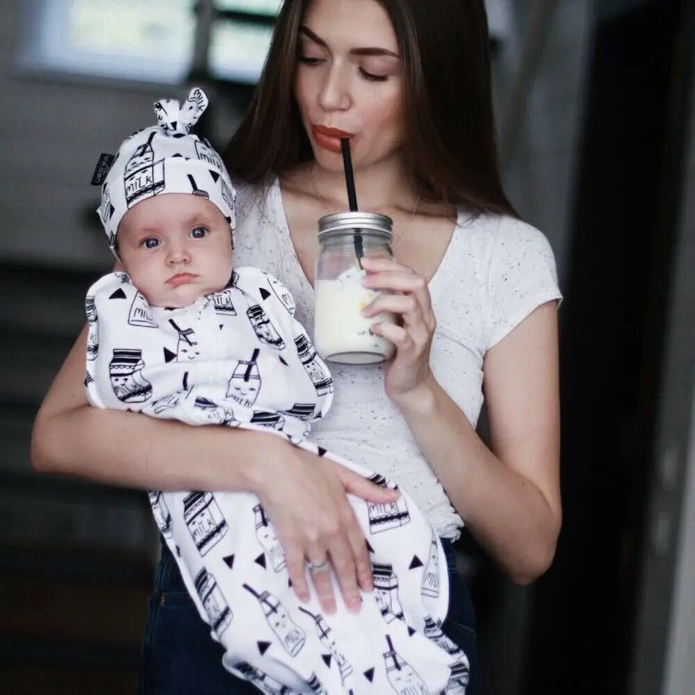 Baby Sleeping Bags Newborn Baby Cotton Zipper Swaddle Blanket Wrap Sleeping Bag +Hat 2pcs Size 0-6M