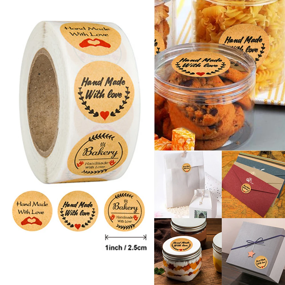 

500 шт. 2,5 см крафт-бумага ручной работы наклейки с любовью упаковка для выпечки декоративная этикетка канцелярские наклейки планировщик