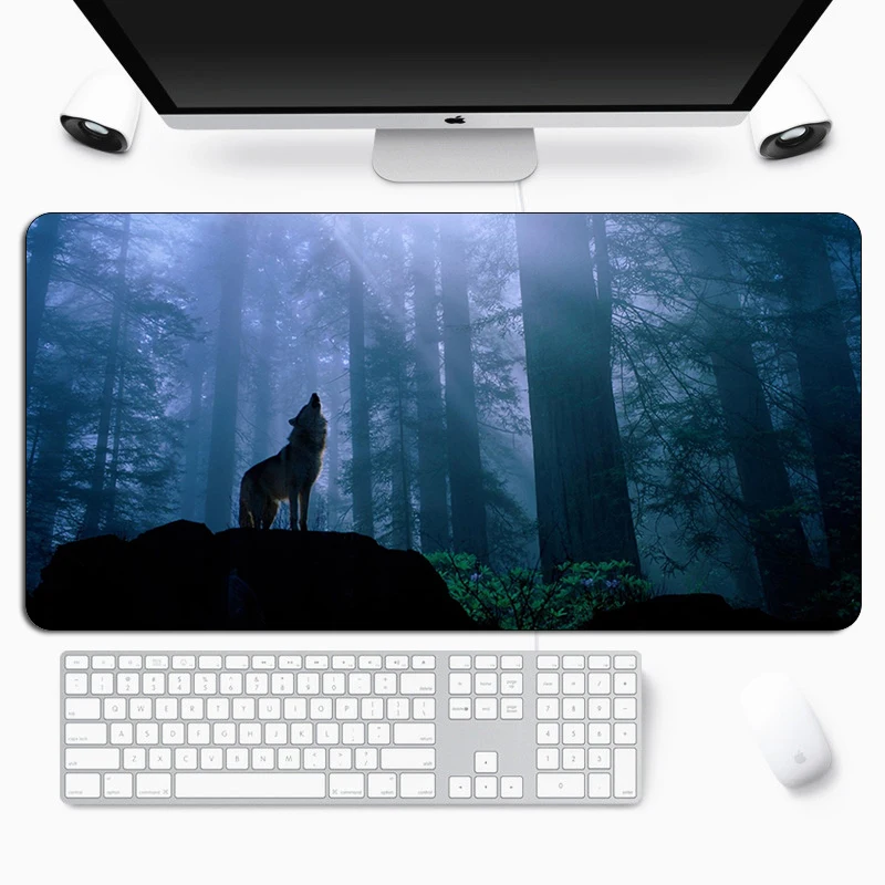 large wolf gaming mouse pad rubber otaku xl super big mousepad gamer laptop computer mat durable keyboard locking edge desk pad free global shipping
