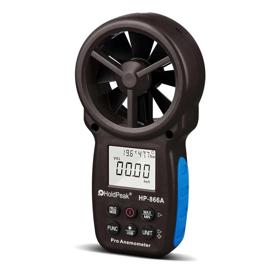 Holdpeak 866a Anemômetro Digital-medidor de Velocidade do Vento Mede a Velocidade do Vento Temperatura Fluxo de Vento com Retenção de Dados & Usb Instrumentos de medição de velocidade