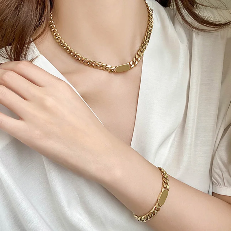 

Vintage Cuban Link Necklace Titanium Steel Thick Chain Necklaces Hip Hop Chunky Necklace for Women Men Short Choker Jewelry Gift
