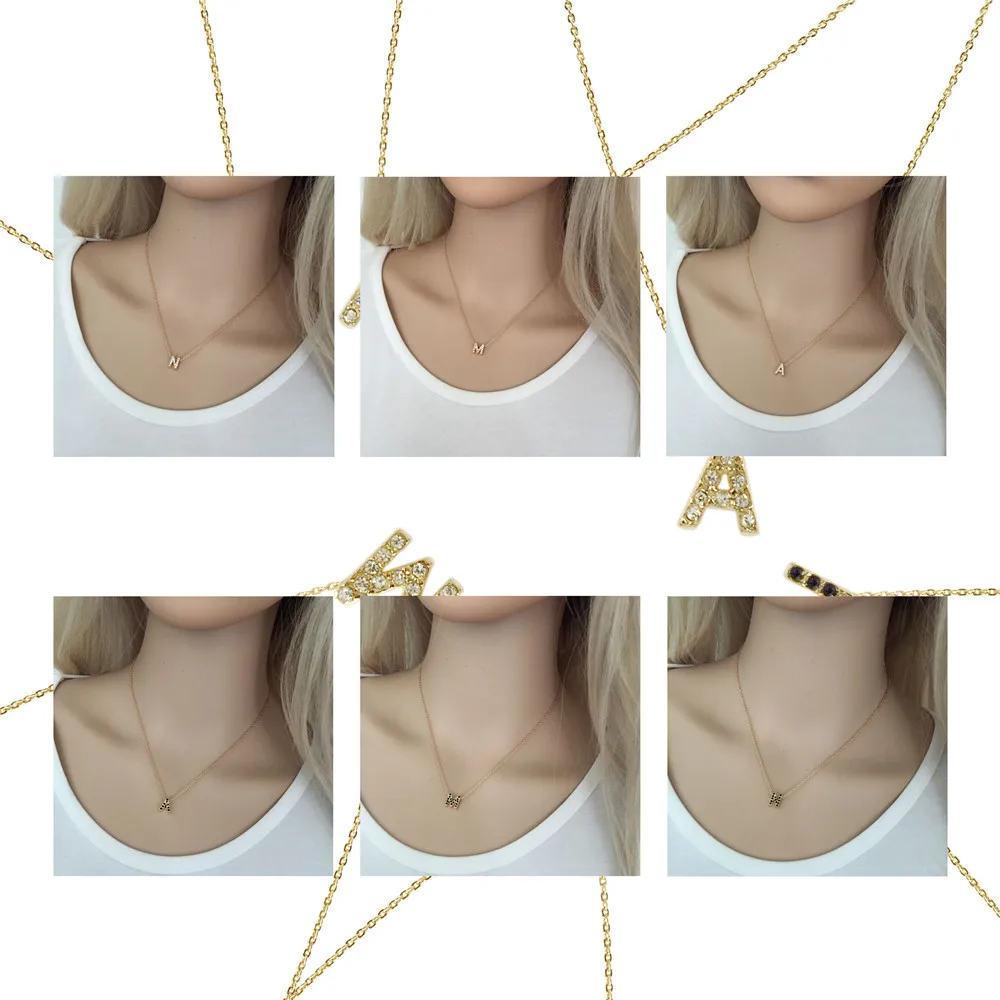 

New Fashion High Quality Letter Pendant Necklace Clear and Black Stone Decorate Letter Pendant for Vintage Women Gift