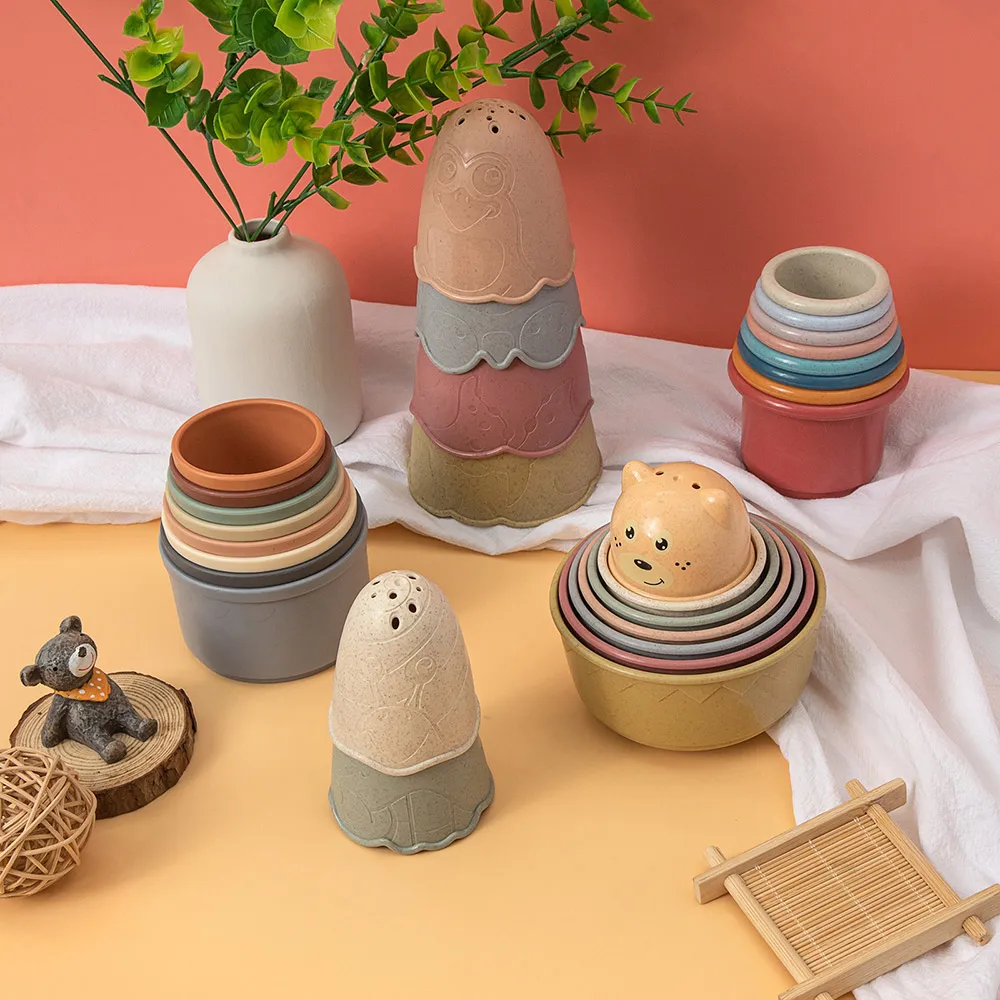 

8pcs Of Set Baby Stacking Cup Toys Interesting Early Educational Baby Bath Toys Stack Tower Gift Baby Birth Montessori Toys