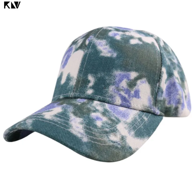 

KLV 2020 Women Men Summer Gradient Tie-Dye Baseball Cap Graffiti Hip Hop Outdoor Low Profile Adjustable Cotton Snapback Sun Hat