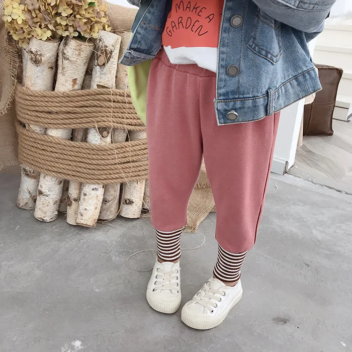 Autumn boys girls Spliced striped sports pants kids cotton soft 5 colors casual all-match trousers 2-7Y