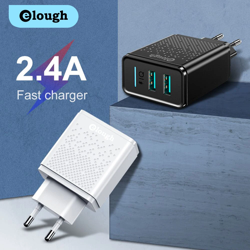 Elough EU Daul USB зарядное устройство для samsung Xiaomi huawei iPhone 2.4A Быстрая зарядка мобильных