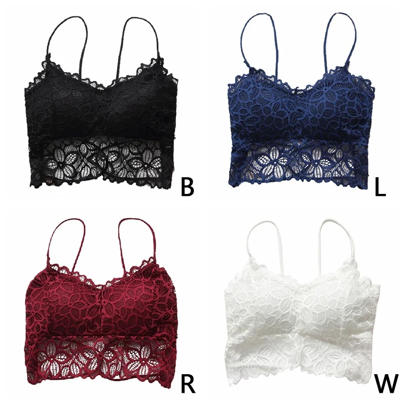 

Woman Sexy Lace Bra Solid Color Fashion Full Lace Beauty Back Cross Slim With Chest Pad Gathered Hollow Openwork Tube Top