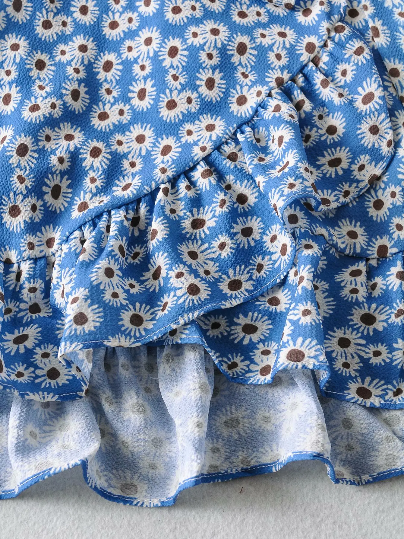 

Spring summer floral print mini dress blue beach sash ruffles short v neck short sleeve dress women