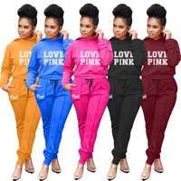 plus size women tracksuit long sleeve hoodies elastic waist narrow trousers sets pink printed 2 piece sporty suits ropa mujer