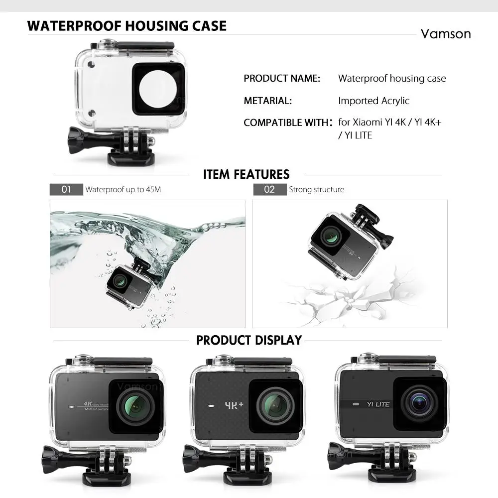 Аксессуар Vamson для Yi 4K стандартная защитная рамка чехол Lite + камера с