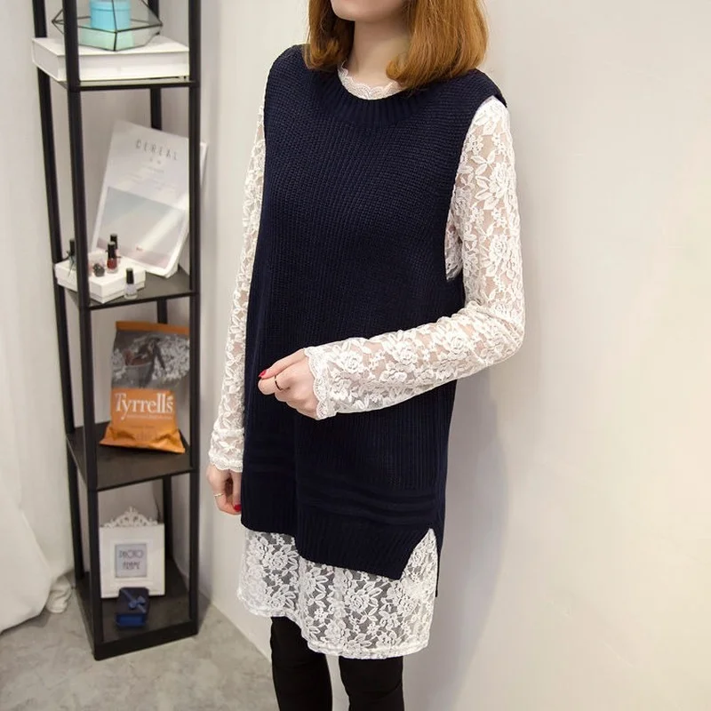 

Women Split Vest Sweater Dress Sleeveless V Neck Autumn Winter Loose Casual Knitted Jumper Oversized Pullover Waistcoat Y670