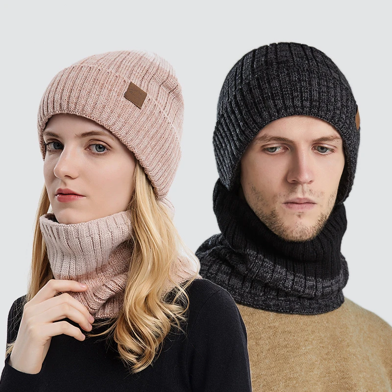 

Autumn and Winter Outdoor Wool Hat Men's and Women's Knitted Hat Warm Hat Windproof Beanies For Male Knitted Solid Contrast Cap