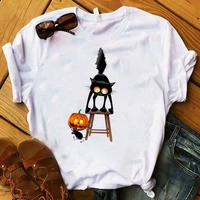 women plus size funny tops summer tops graphic tees female kawaii black cat t shirt clothes girl t shirt
