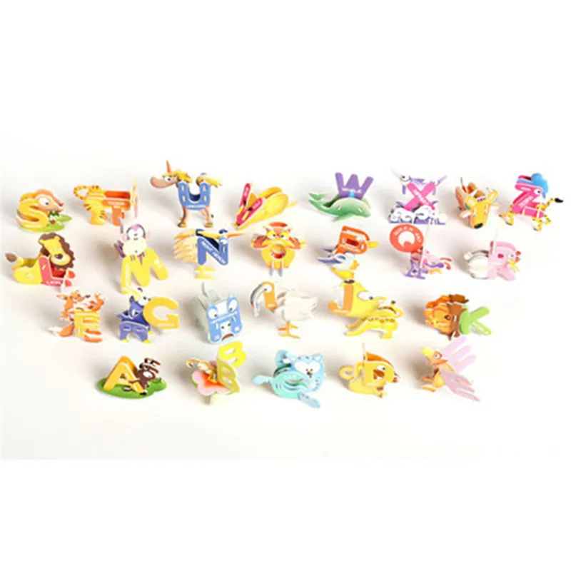 

New 26PCS 3D DIY Early Learning ABC Baby Toys Cute Animal Shaped Paper Puzzle For Children 26 Letters Educational Toy