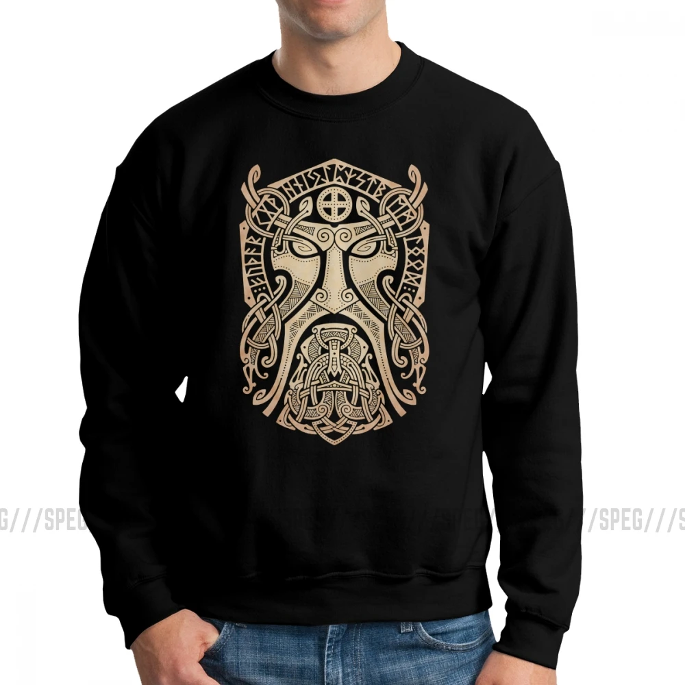 Свитер Тора Godmask Viking Valhalla Odin Man, винтажный органический хлопок, Пуловеры с круглым вырезом, худи с принтом, одежда - Цвет: Черный