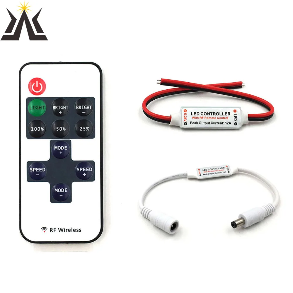 

5-24V 11-Key RF Wireless LED Dimmer 5V 12V 24V Remote Controller for LED Strip Light Bulb Single Color Dimming DC Wire Connector