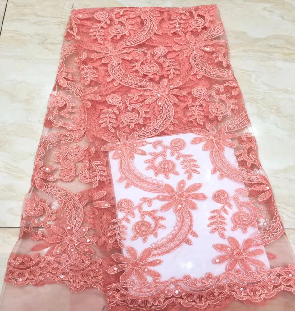 

2020 High Quality African Sequins Lace Fabric French Net Embroidery Tulle Lace Fabric For Nigerian Wedding Party Dress TS9205