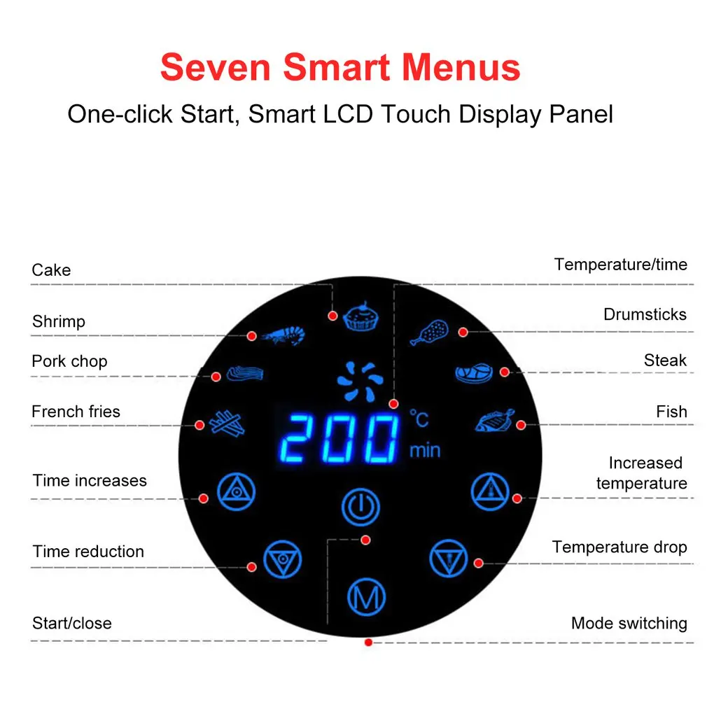 1300W/2.6L Air Fryer Large Capacity Household Smoke-free Electric Frying Pan Smart Touch Screen Fries Machine | Дом и сад