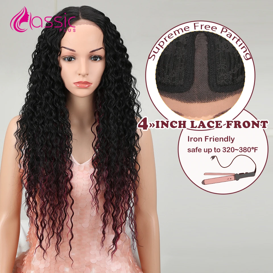 

Classic Plus Synthetic Long Kink Curly Lace Front Wig 28 Inch Natural Afro Kinky Culry Ombre Burgandy Hair Wigs For Black Women
