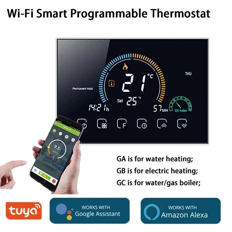 

Tuya WiFi Thermostat Temperature Controller for Gas Boiler Electric Underfloor Heating Humidity Display Works with Google Home