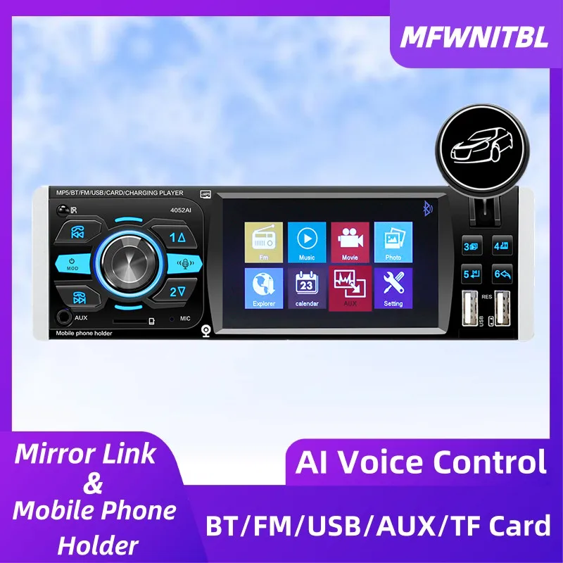 

Автомагнитола 1 din с голосовым управлением, Bluetooth, MP5, мультимедийный плеер, AUX, USB, FM, автомобильный стерео аудио плеер с дистанционным управле...