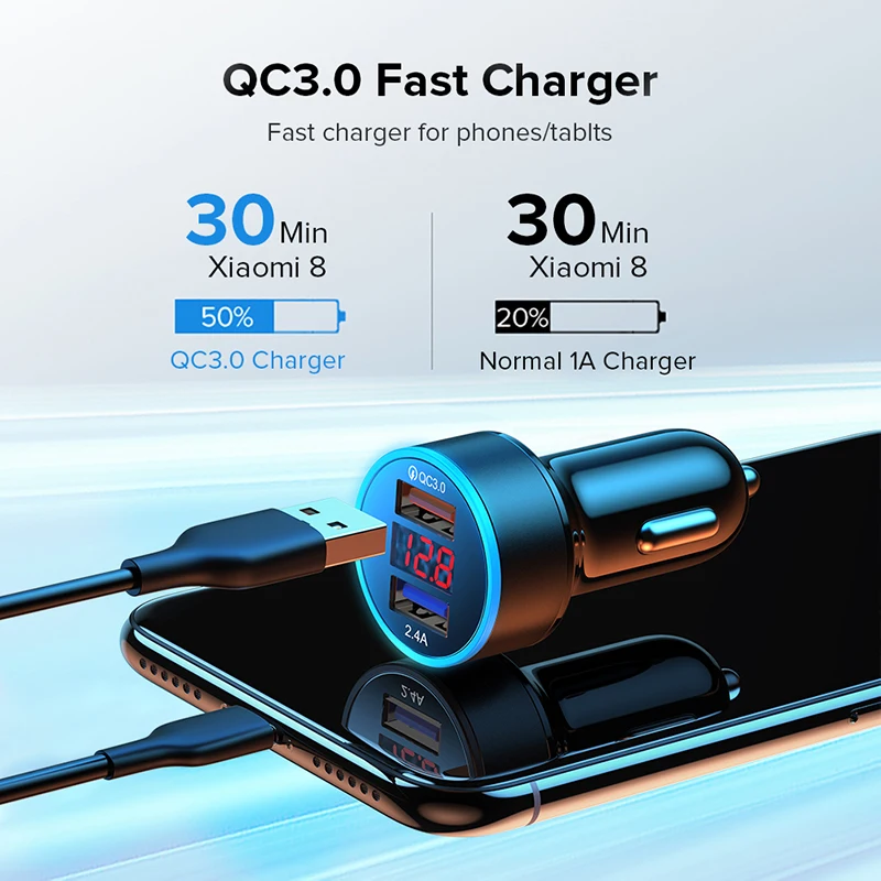 3.1A зарядное устройство для автомобиля с двумя портами USB QC 3 0 светодиодный