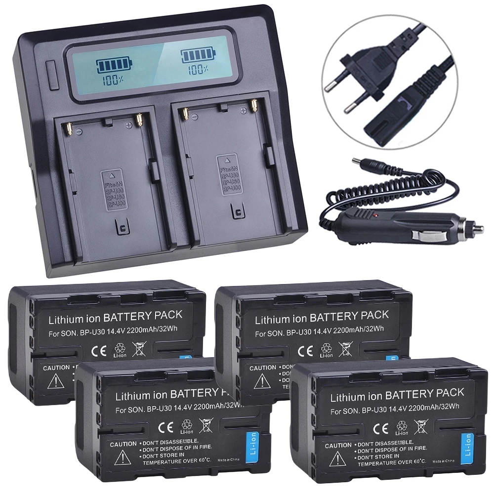 

4Pcs 2200mAh BP-U30 BPU30 BP U30 Rechargeable Battery + LCD Dual Rapid Charger for Sony XDCAM EX PMW100 PMW150 PMW160 PMW200