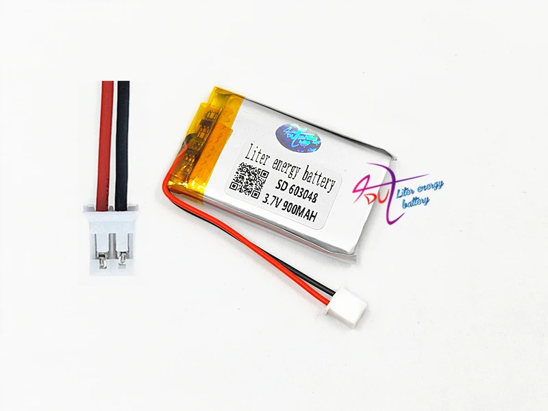JST PH 2.0mm 2pin 3.7V 900mAh LiPo Lithium Polymer Rechargeable Battery connector 603048 For Mp3 GPS bluetooth camera speaker |