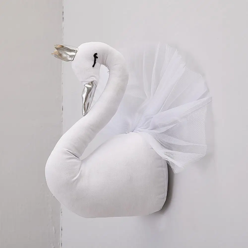 white wings 3D Корона Лебедь настенное украшение настенные подвесные мягкие животные голова настенные Висячие девушки розовый Гусь куклы-Лебедь детские игрушки - Цвет: white wings