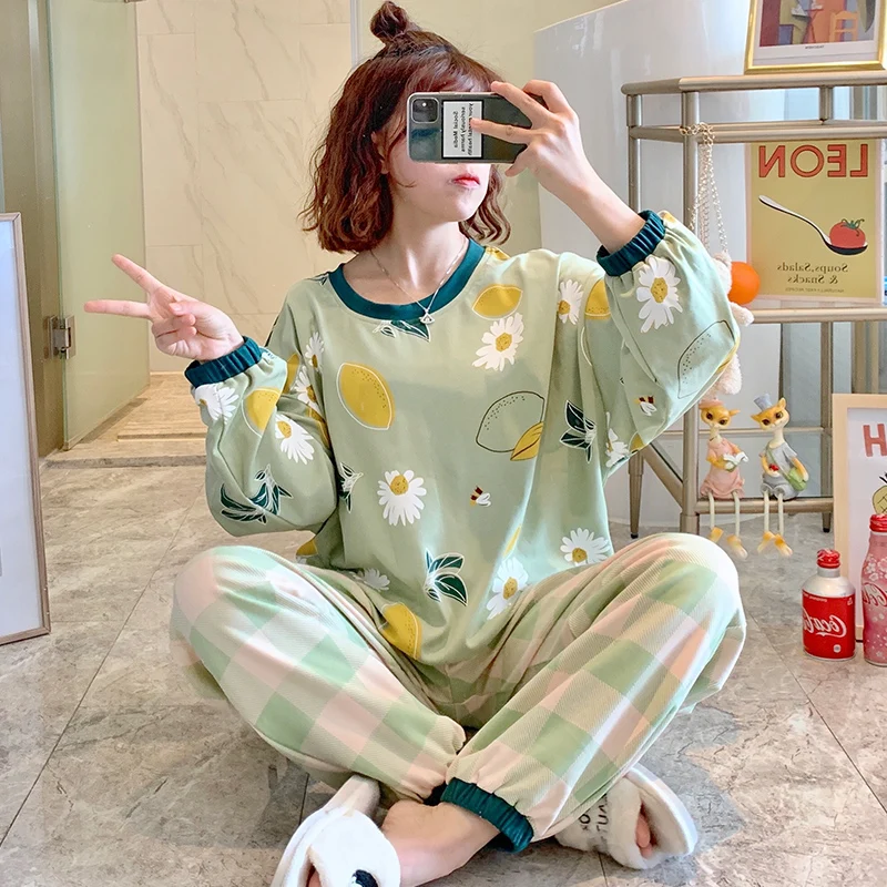 Пижама женская весенне осенняя хлопковая с длинным рукавом новинка 2020 стильный