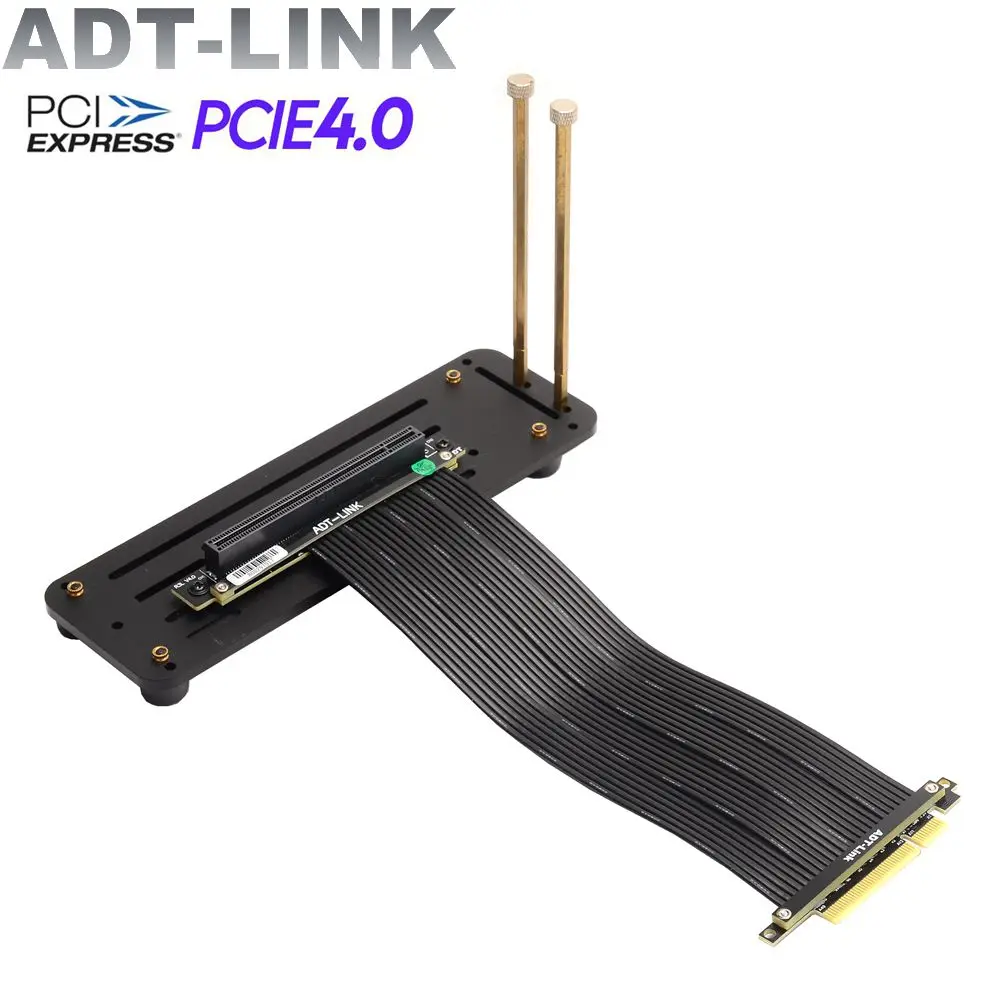 

ADT EMI Shielded PCI Express 4.0 x8 To x16 Riser Cable 90 Degree Base&Kickstand Gen4.0 RTX 3060 Multi-Cards ETH Mining Extender