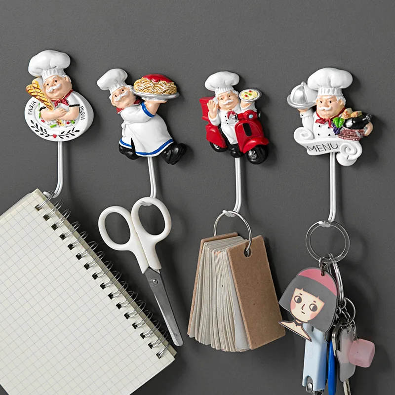 

Creative Resin Hooks 3D Cartoon Chef Key Tools Hooks Waterproof Bathroom Kitchen Hook Hole-free Seamless Wall Decorative Hooks