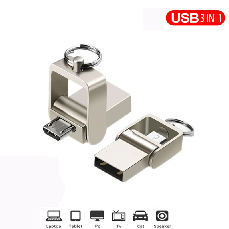 

3 IN 1 pen drive 32GB Micro usb 2.0 memory stick 64GB pendrive 16GB usb flash pen metal For Type-C usb Key flash drive