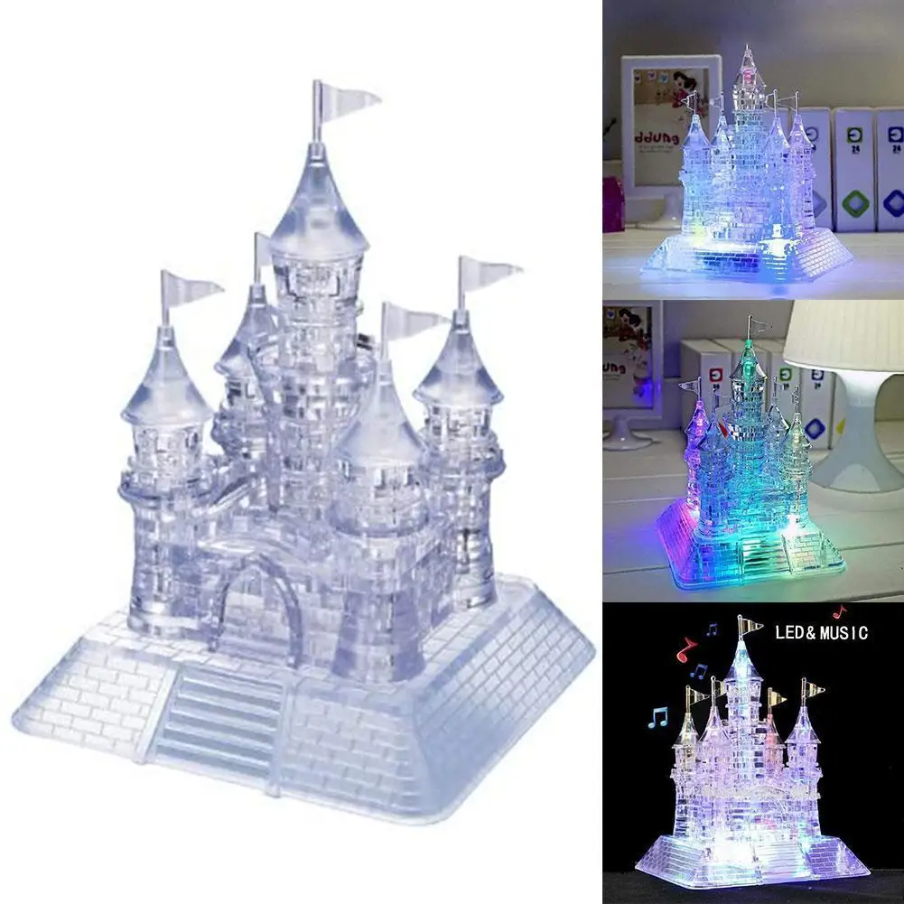 

Crystal Puzzle DIY Beautiful Castle Building 3D Jigsaw Assembled Puzzles With Musical & Flashing Light Intelligence Toy Kid Gift