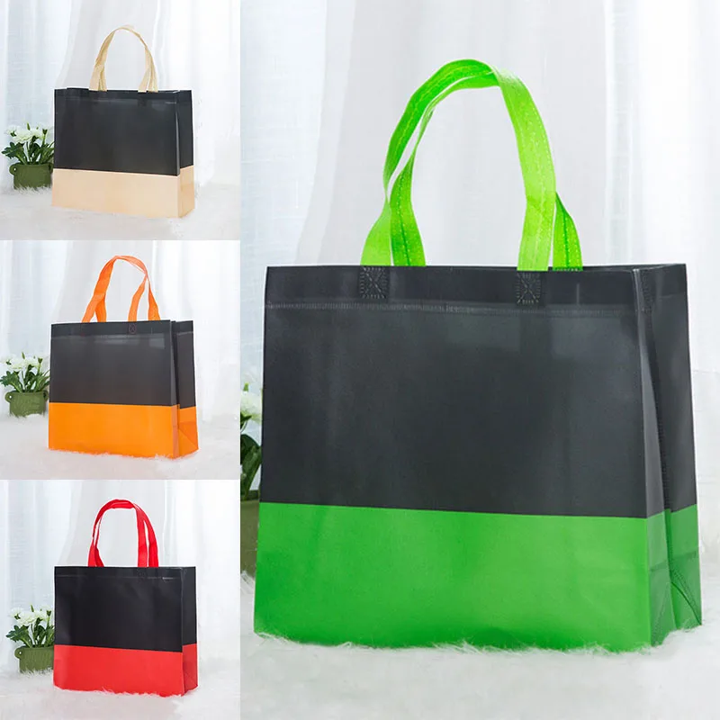 

New Foldable Shopping Bag Reusable Tote Pouch Folding Travel Shopper Bag Patchwork Color Fabric Non-Woven Eco Shopping Bags