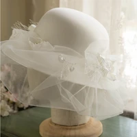 white wedding party formal hat elegant bridal hair accessories rose petal beads bride sun hat with veil %d1%81%d0%b2%d0%b0%d0%b4%d0%b5%d0%b1%d0%bd%d1%8b%d0%b5 %d0%b0%d0%ba%d1%81%d0%b5%d1%81%d1%81%d1%83%d0%b0%d1%80%d1%8b