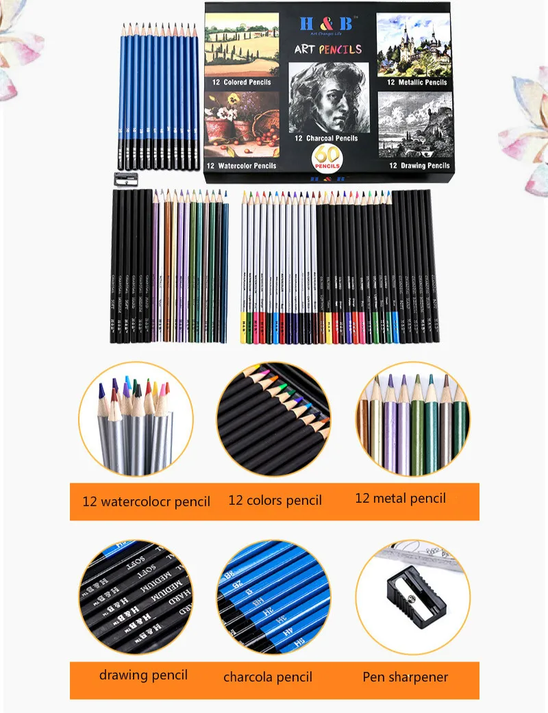 Карандаш цветной карандаш водорастворимый цвет свинцовый металл уголь набор