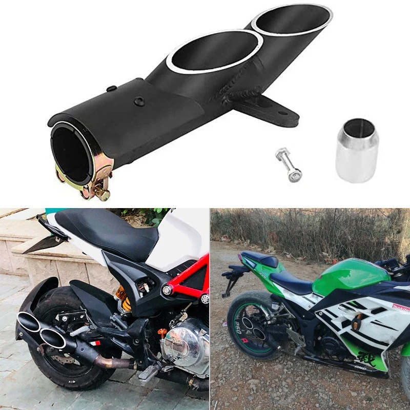 

38-51mm Universal Motorcycle Tail Pipe Aluminium Dual Outlet Exhaust Muffler for Yamaha YZF R6 Suzuki GSXR S1000 S1000RR