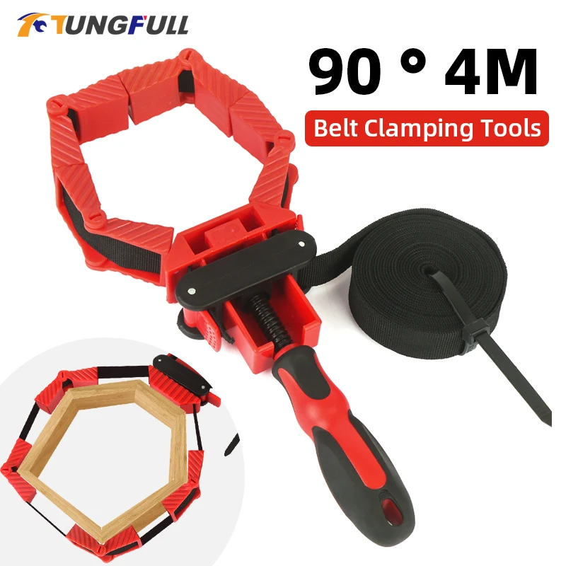 Multifunction Belt Clamping Tools Woodworking Quick Adjustable Band Clamp Polygonal Clip 90 Degres 4M Pure Nylon Strap Clip