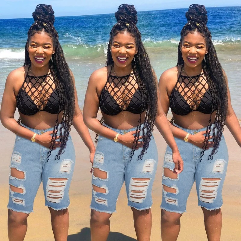 

High Waist Ripped Jeans Cropped Trousers Beach Hot Pants New Summer Women's Fashion Arrivals Sexy Pant Style Waist Type Length